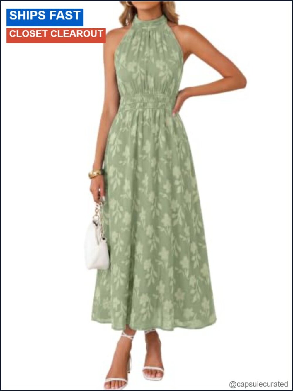 Boho Floral Halter Maxi Dress Women Sleeveless Wedding Guest A-Line Pockets